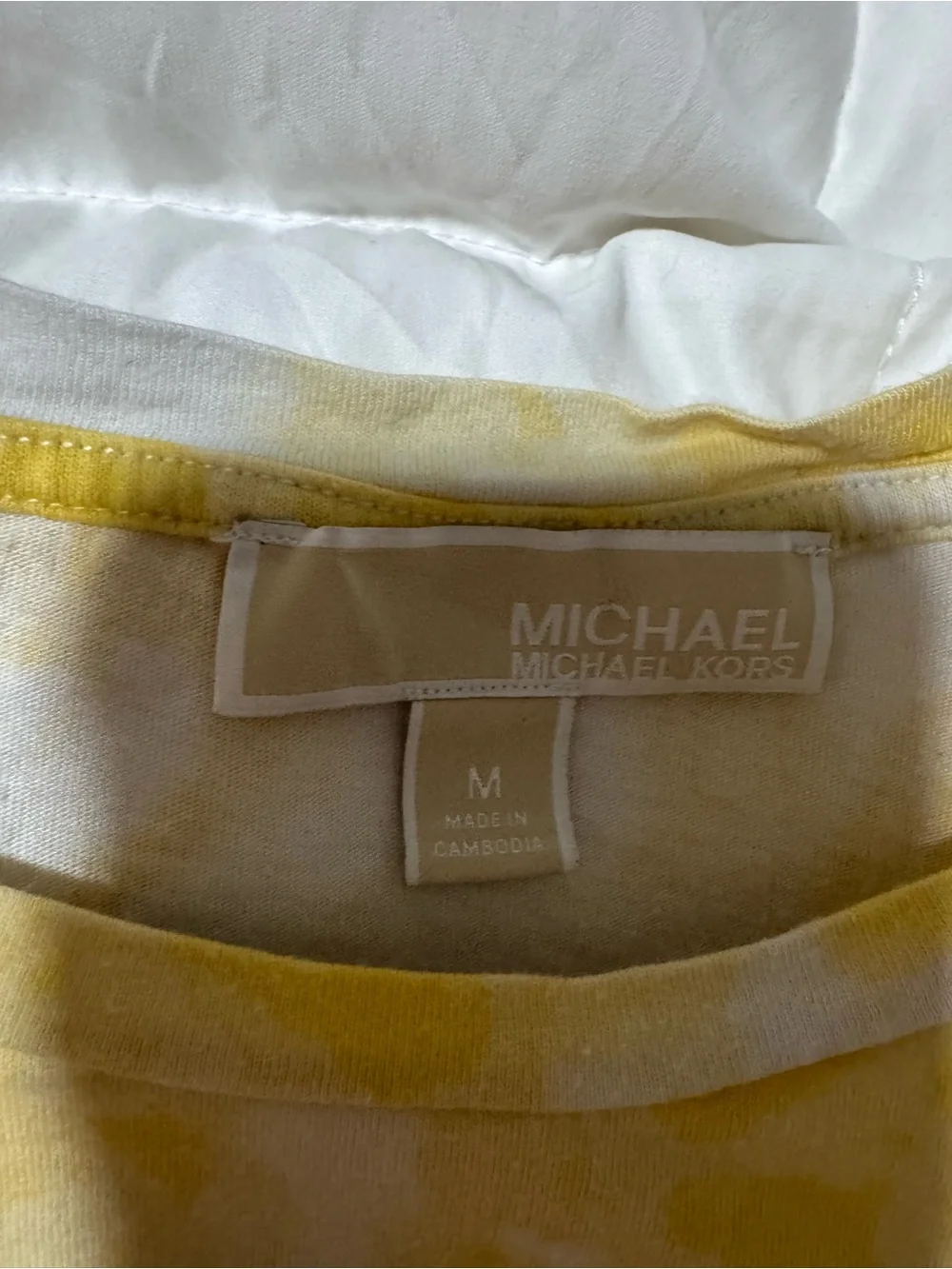 Michael Kors Logo T-Shirt Yellow Tie Dye Graphic Tee Medium Casual Summer